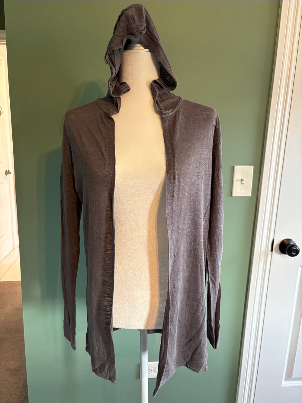 Lightweight Hooded Open-Front women’s Cardigan - Taupe